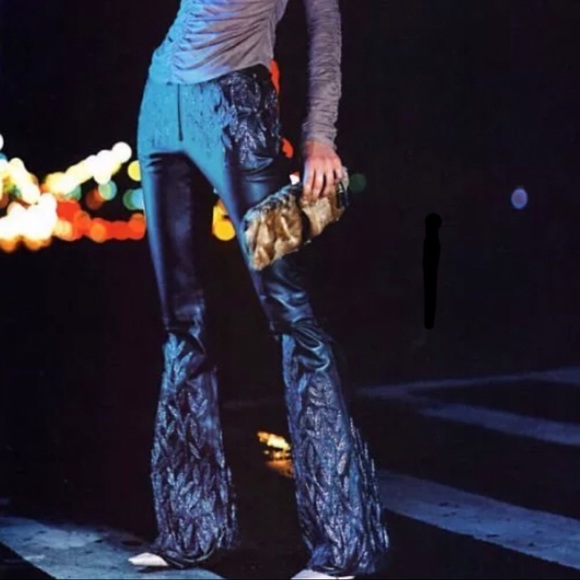 TOM FORD for Gucci Green Embroidered Leather Pants - Picture 8 of 8